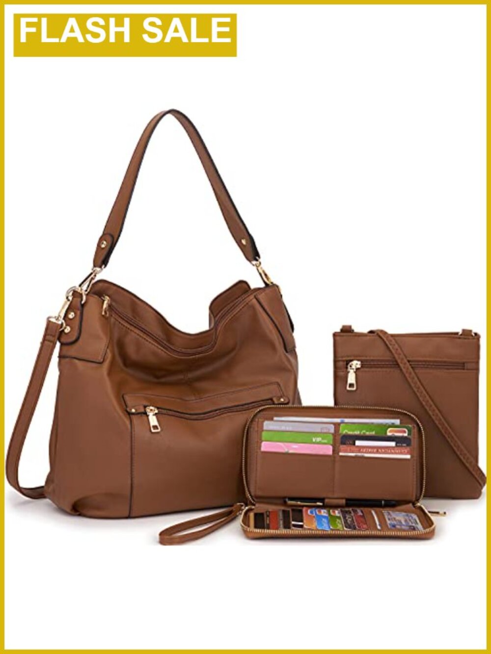 Large Hobo Handbags Purse and Wallet Set Crossbody Shoulder Bag Faux Leather